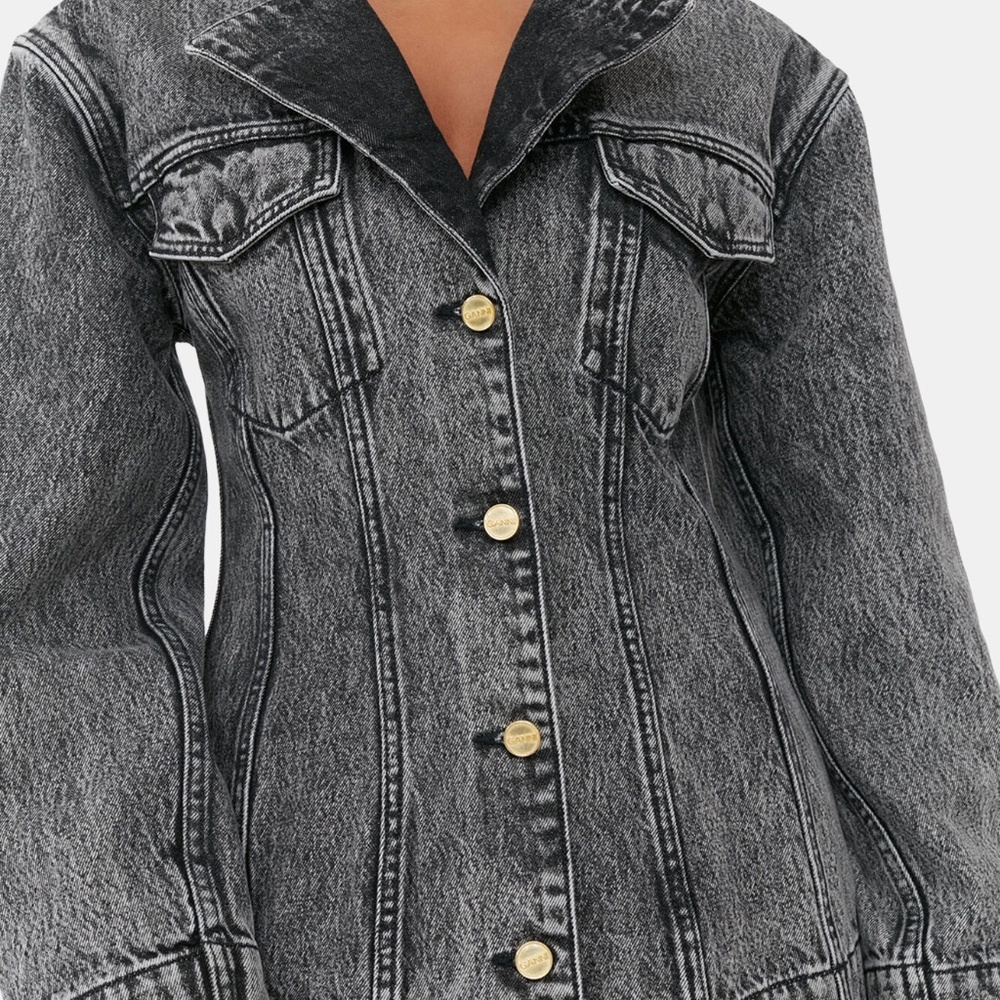 ganni | snow washed denim fitted blazer | hourglass | jean | size: us 22 - Picture 5 of 9